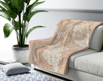 Peach vintage map sherpa fleecedeken: gezellig reiskleed