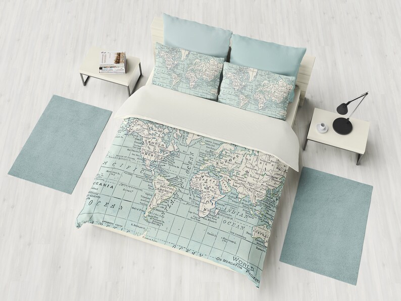 World Map Duvet Cover Bed Bedroom Travel Decor Cozy Etsy