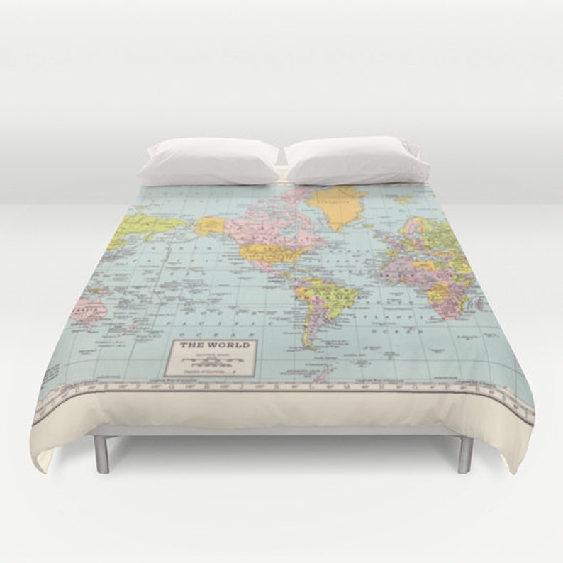 World Map Duvet Cover Warm Comforter Bed Bedroom Travel Etsy