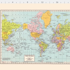 Vintage Map of the World - Fat Quarter, sewing, quilting, supplies, crafting, maps, yardage