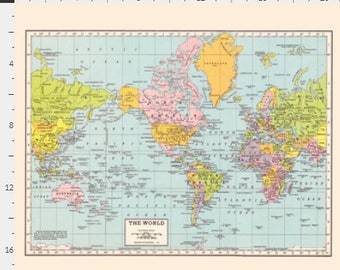 Vintage Map of the World - Fat Quarter, sewing, quilting, supplies, crafting, maps, yardage