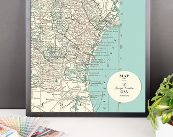 Georgia Shoreline Map: Framed Matte Poster Print