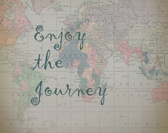 World Map Fleece Blanket throw -  "Enjoy the Journey" Quote cozy, sofa, couch, bed, travel decor, winter, warm, wanderlust