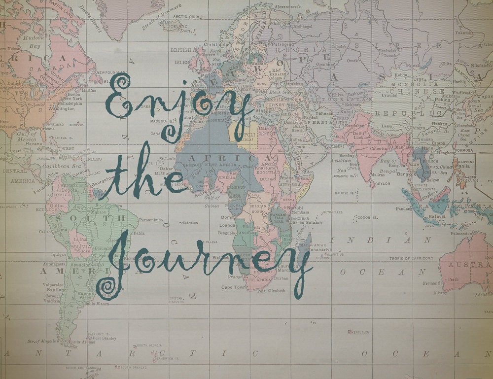 World Map Fleece Blanket throw -  "Enjoy the Journey" Quote cozy, sofa, couch, bed, travel decor, winter, warm, wanderlust