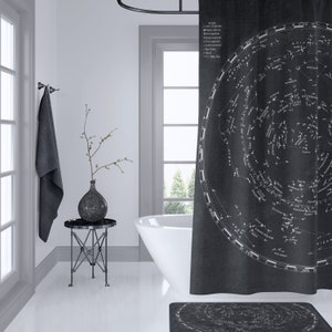 Star Map Shower Curtain - Vintage Astronomy, Home Decor - Bathroom - space travel,  black and beige, masculine