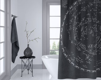 Vintage Star Map Shower Curtain: Charcoal Astronomy Decor