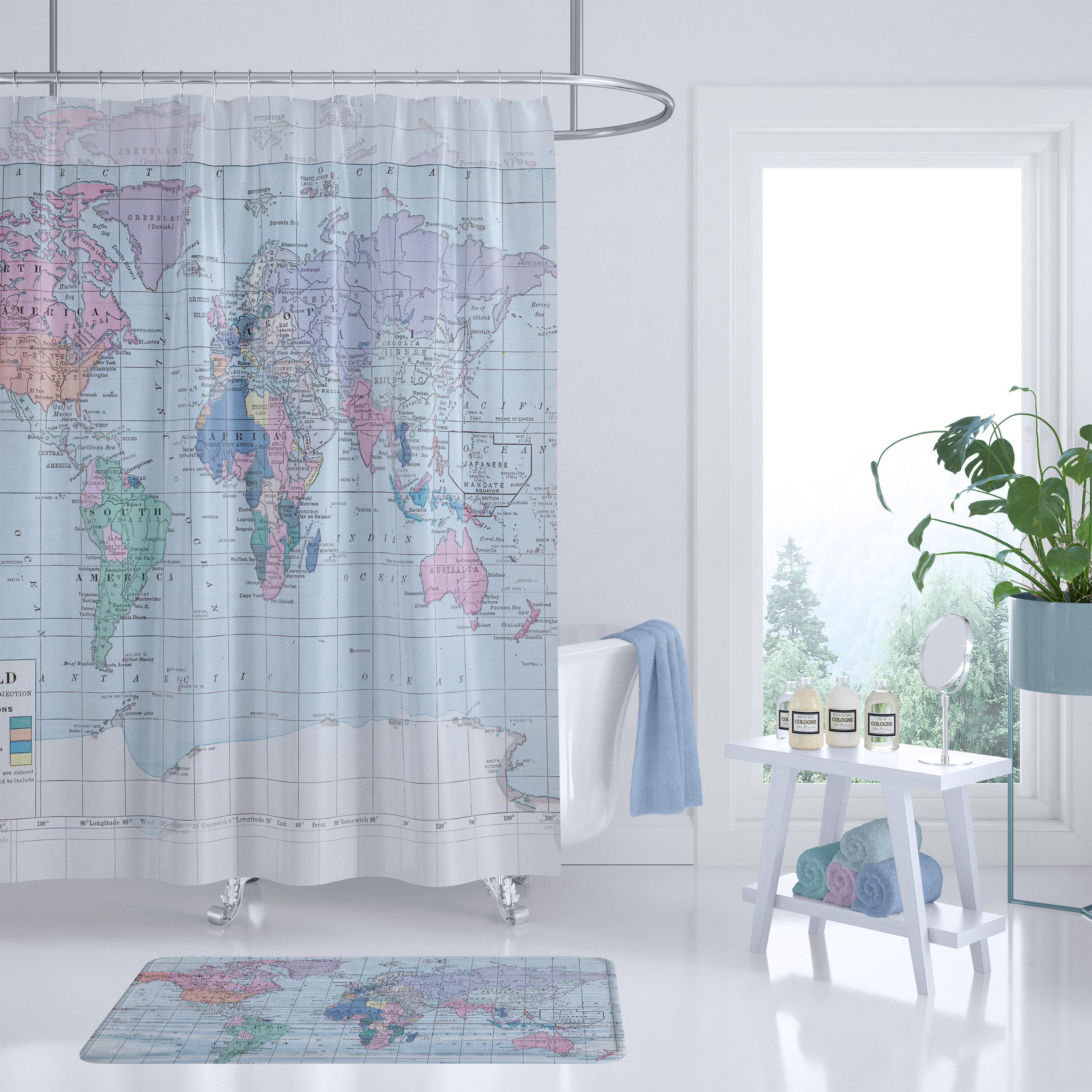 Vintage World Map Shower Curtain: Polyester Fabric, Travel Home Decor ...