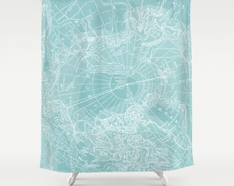 Map Shower Curtain - Arctic Teal map - Home Decor - Bathroom - maps, teal, ice, cool, travel decor , coastal chic