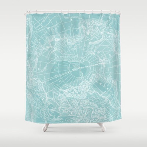Map Shower Curtain Arctic Teal Map Home Decor Bathroom Etsy