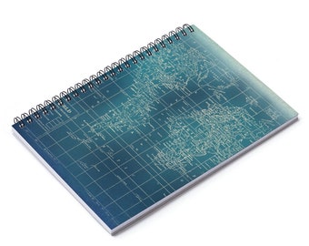 Grunge Map Travel Journal Spiral Notebook - Ruled Line