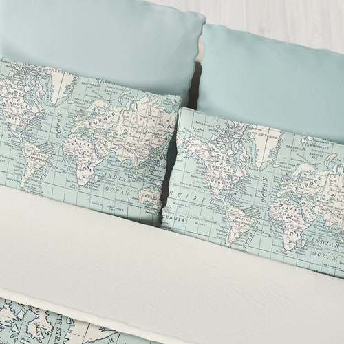 Cream World Map Pillow Case Map Decor Unique Travel Decor Etsy