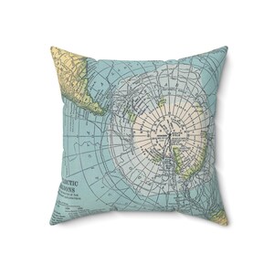 Antarctic Throw Pillow - map cushion,  travel decor, coastal, with insert