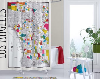 Los Angeles Map Shower Curtain: Colorful LA Streets, Beach Cities