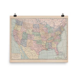 Impression de carte des États-Unis d'Amérique - les 48 États contigus, carte vintage des États-Unis, géographie
