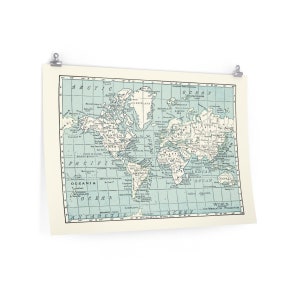 Blue and Cream World Map Large Premium Matte Print