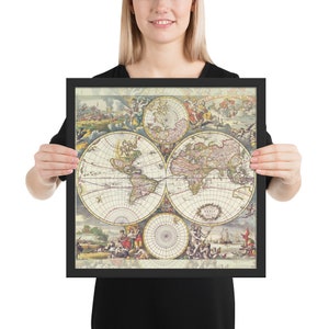 Antique Map Print - Framed - Fredic de Wit illustrated map print in black frame, office, den, dorm