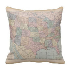 US Map Pillow 1913 map of United States Throw pillow , travel decor, Vintage Maps, unique, pastel image 1