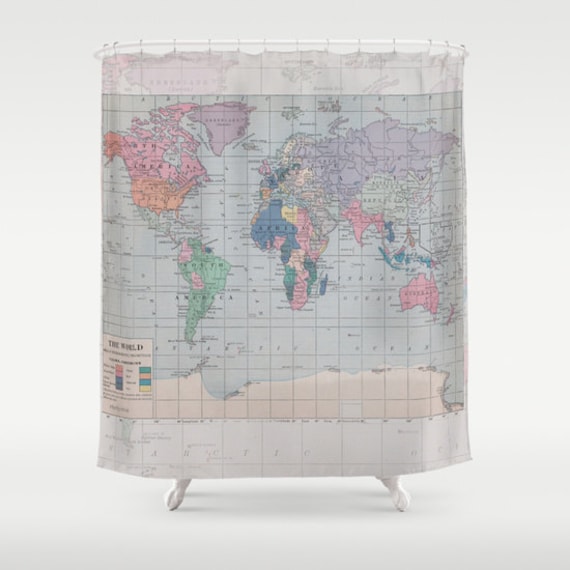 World Map Shower Curtain Historical Map Fabric Curtain Etsy