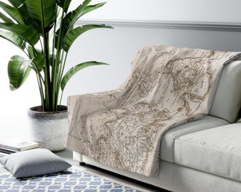 Fleecedeken vintage kaart sherpa: gezellig reiscadeau, woondecoratie