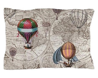 Funda de almohada con mapa de globo aerostático: ropa de cama con decoración de viaje