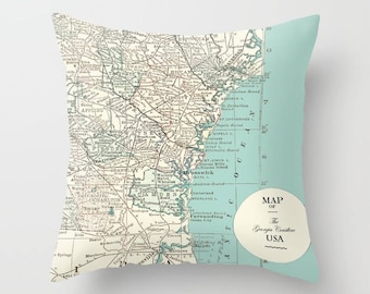 Georgia Coast Map Pillow: Vintage Coastal Travel Decor