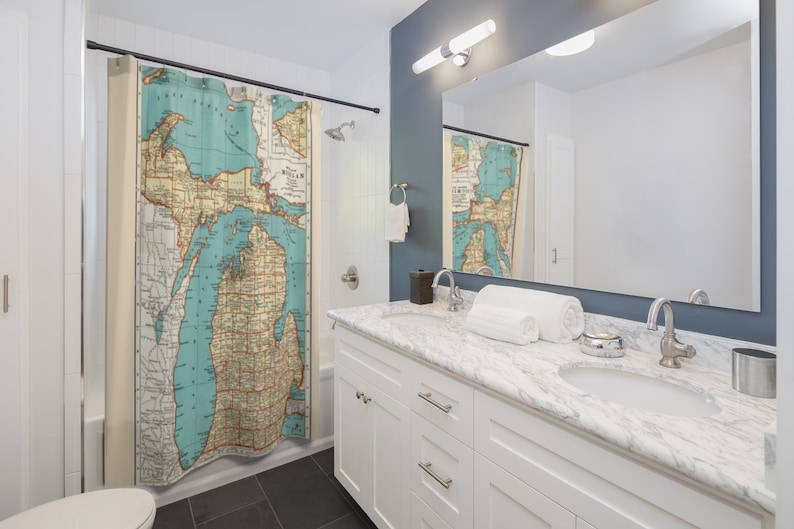 Michigan Shower Curtain Map of Michigan Travel Decor Etsy