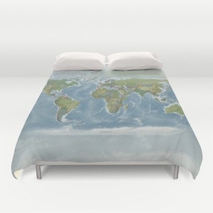 Funda de almohada de mapa mundial en tonos tierra apagados, geografía de decoración de mapas moderna, viajes únicos, deambular, clásico, dormitorio, ropa de cama, diseño imagen 4