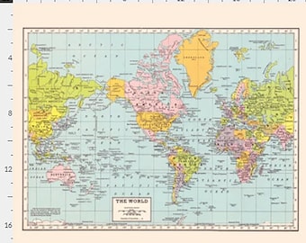 Mapa antiguo del mundo - Fat Quarter, costura, acolchado, suministros, manualidades, mapas, metraje