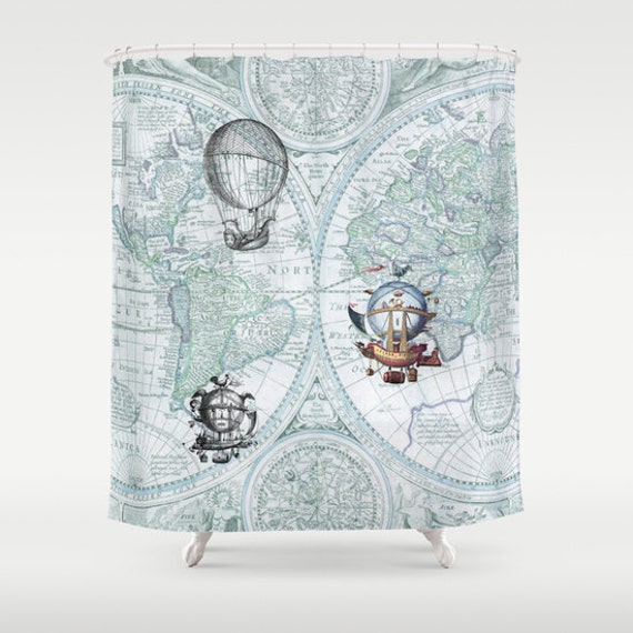 Steampunk Style Shower Curtain Airships In Flight Antique Etsy