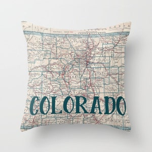 Colorado Map Throw Pillow - retro - Denver Colorado Rocky Mountains
