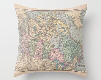 Canada Map Pillow: 1913 Vintage Style Home Decor