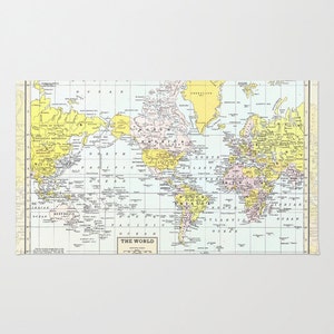 World Map Shower Curtain Historical , colorful, vintage map Vintage tones Home Decor Bathroom travel, blue, green pastel yellow image 6