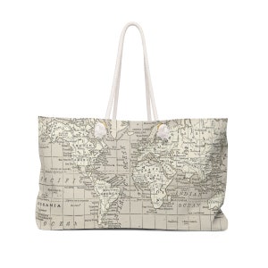 World Map Weekender Tote Bag - rope handles, large tote, oversized