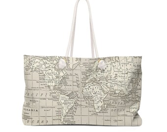 World Map Weekender Tote Bag - rope handles, large tote, oversized