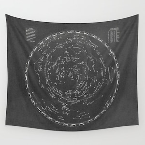 Star Map Wall Tapestry - Astronomy Wall hanging - vintage charcoal and beige wall decor unique milky way map