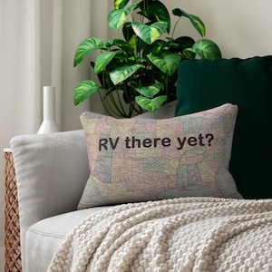 RV Throw Pillow RV there yet US map fun Rv gift , travel decor, Vintage Maps, unique, pastel image 1