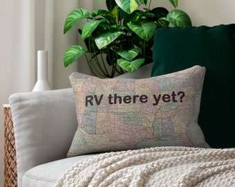 RV Throw Pillow - RV there yet? US map fun Rv gift , travel decor, Vintage Maps, unique, pastel