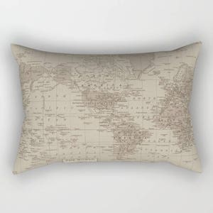 Brown World Map Pillow Case  map decor  - unique travel, wander, classic,  bedroom, bedding, design