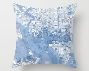 Washington DC Throw Pillow - Mapa de calles - retro - decoración azul y blanca de la capital de los Estados Unidos, viajes, lapislázuli, azul, guarida, dormitorio, dormitorio