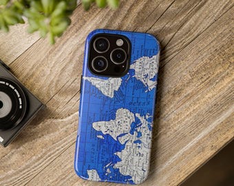Telefoonhoesje wereldkaart, stoere telefooncover, avontuurcadeau, reisaccessoire, aanpasbare smartphonebeschermer