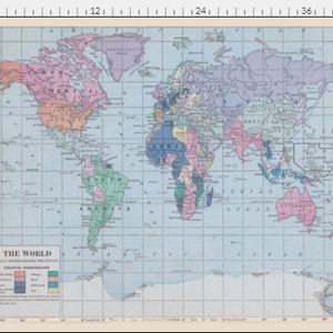 Fabric Yardage - Vintage Map of the World Fabric - Crafting and Sewing Supplies