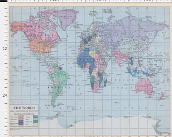 Fabric Yardage - Vintage Map of the World Fabric - Crafting and Sewing Supplies