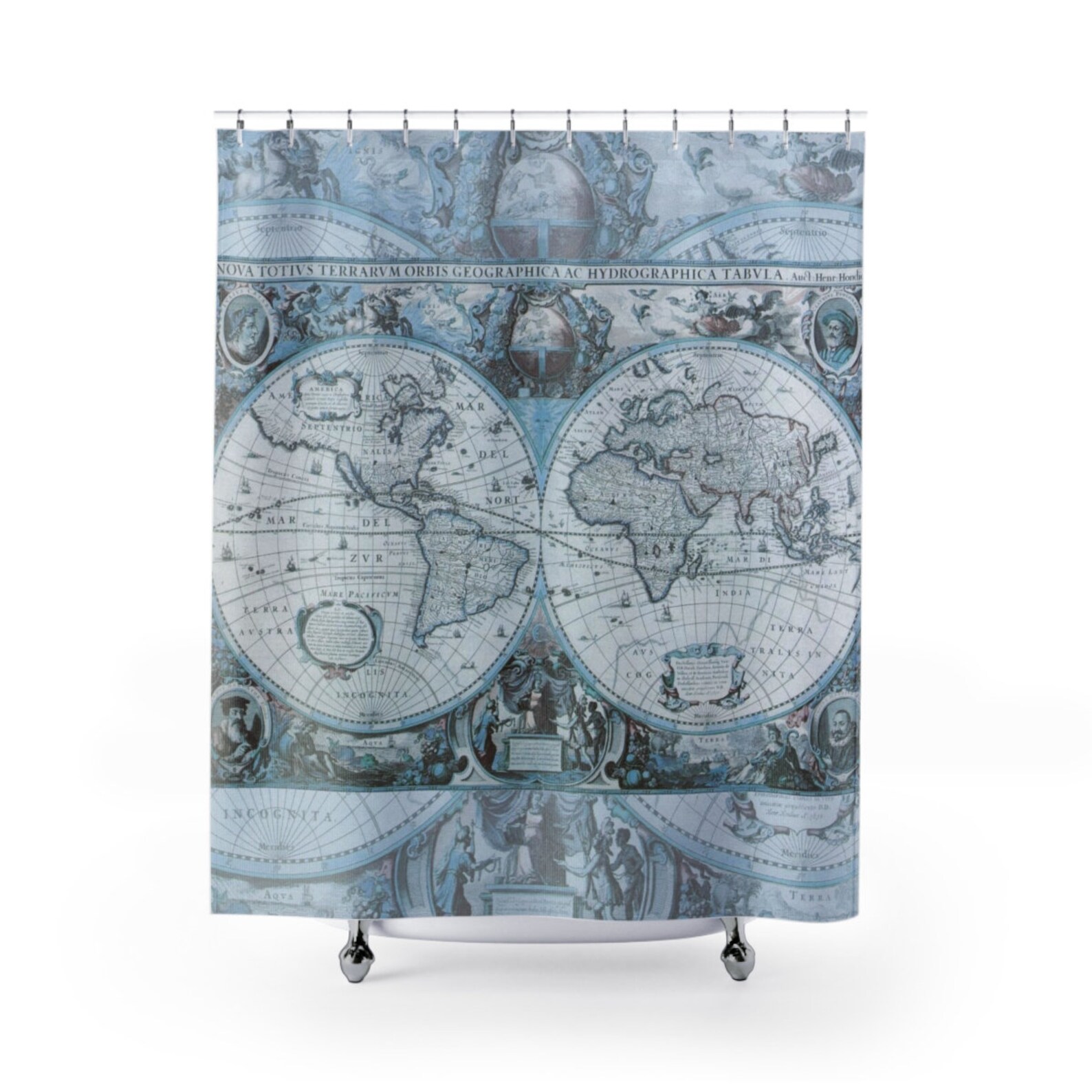 Antique World Map in Blue - Fabric Shower Curtain - Etsy
