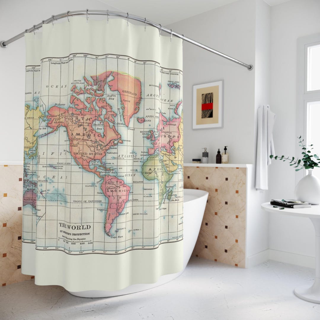 Vintage World Map Shower Curtain: Colorful Historical Design - Etsy