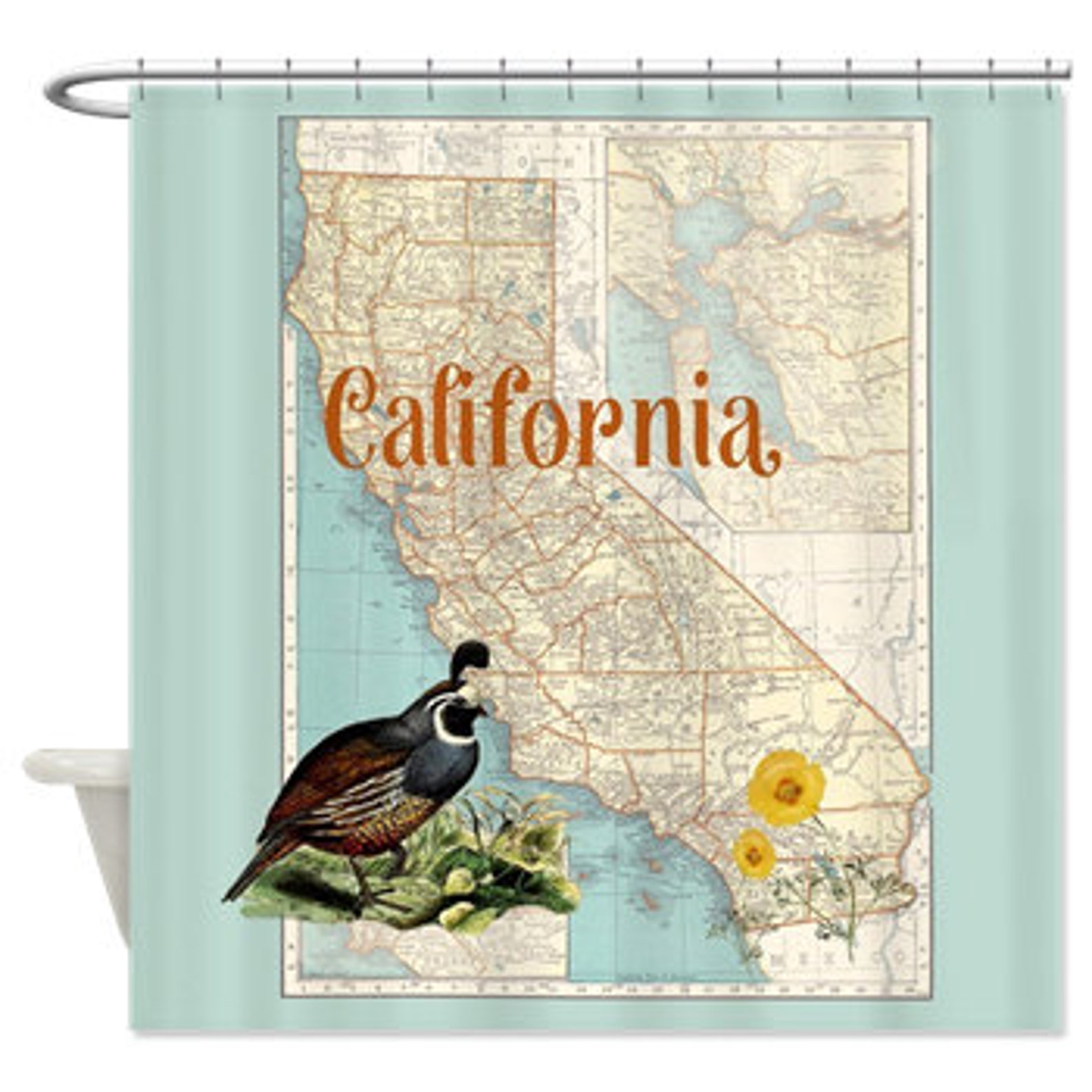 California Map Shower Curtain California Quail Orange Etsy