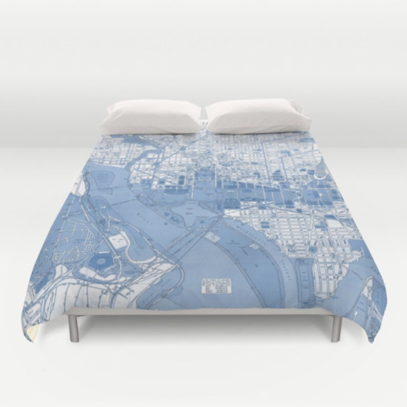 Washington Street Map Duvet Cover bed bedroom, travel decor, cozy soft, pastel, winter, warm, wanderlust image 1