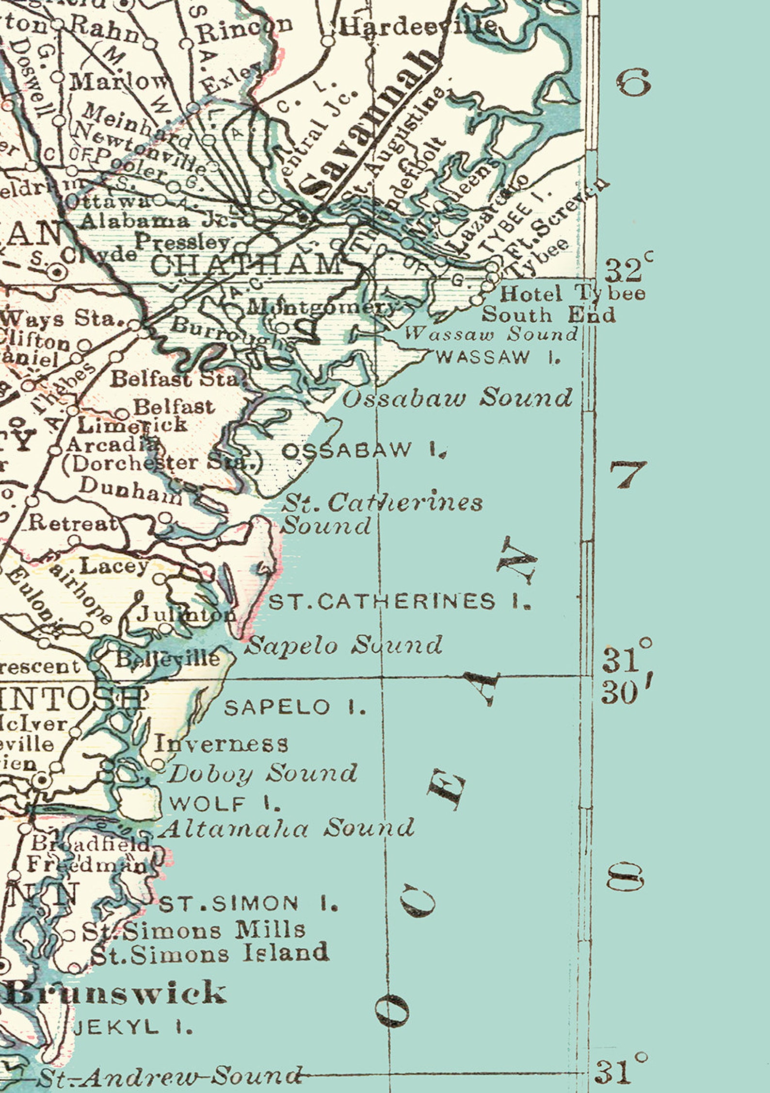 Coastline Map Shower Curtain Atlantic Seaboard Etsy