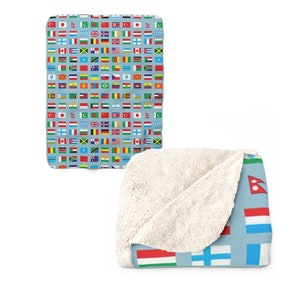 International Flags Sherpa Fleece Blanket - nautical, coastal, blue, throw blanket