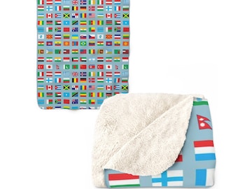 International Flags Sherpa Fleece Blanket - nautical, coastal, blue, throw blanket