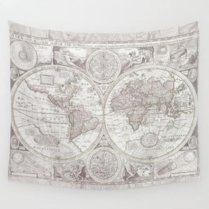 Olde World Map Tapestry Wall hanging - dorm room decor, antique map print, beautiful map, travel decor, industrial chic, rustic